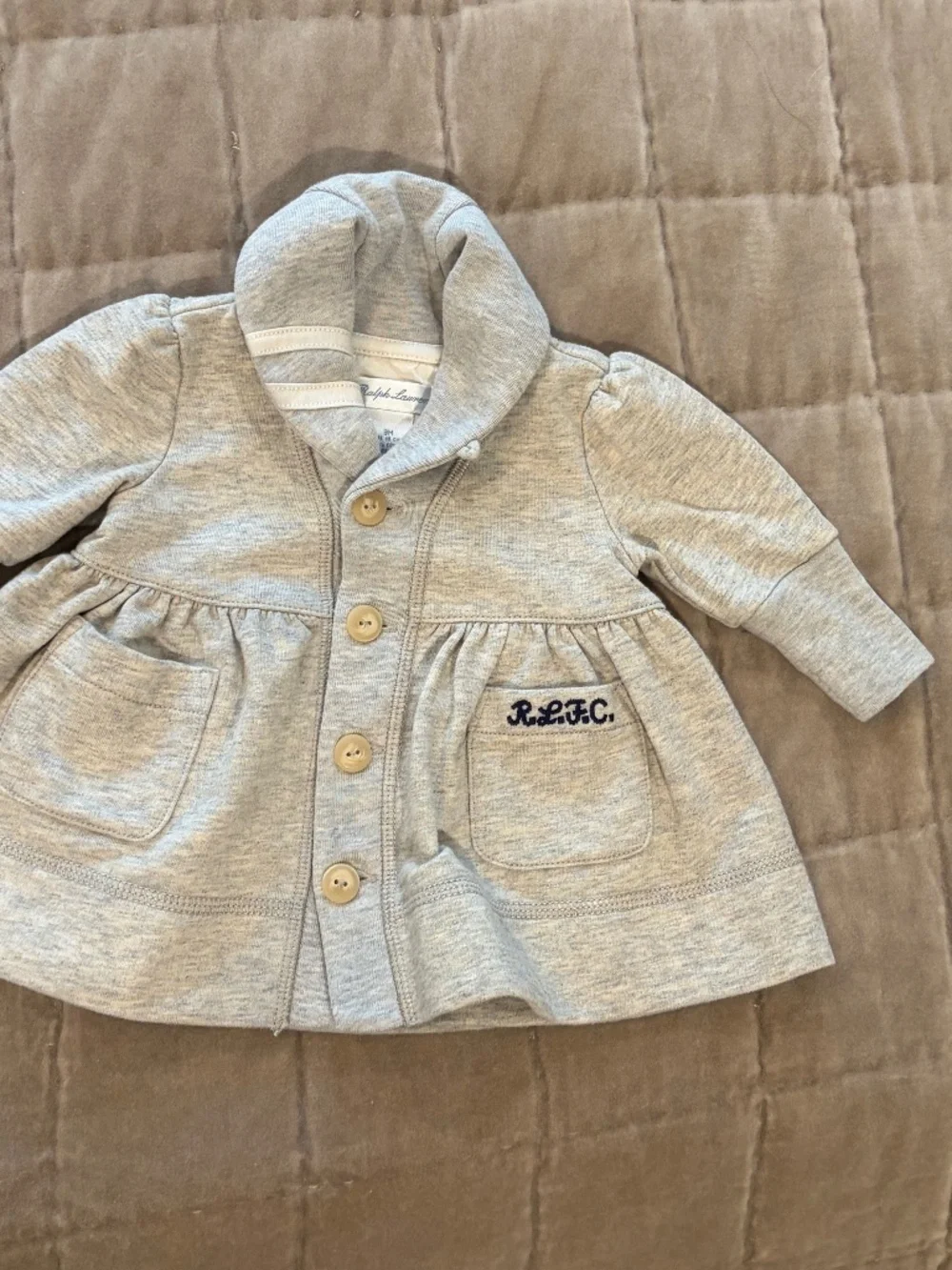 RALPH LAUREN GIRL'S GRAY COLLAR CARDIGAN SWEATER DRESS 3 MONTHS